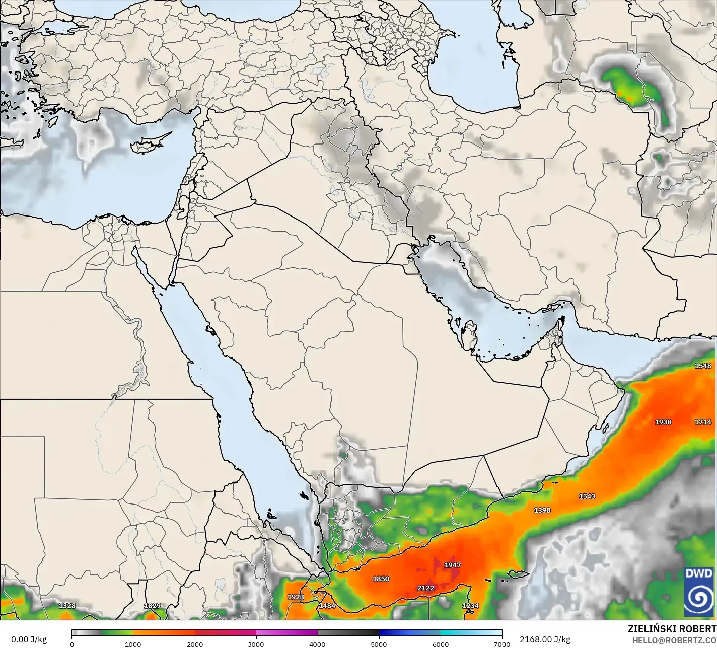 ICON model - Middle East, CAPE