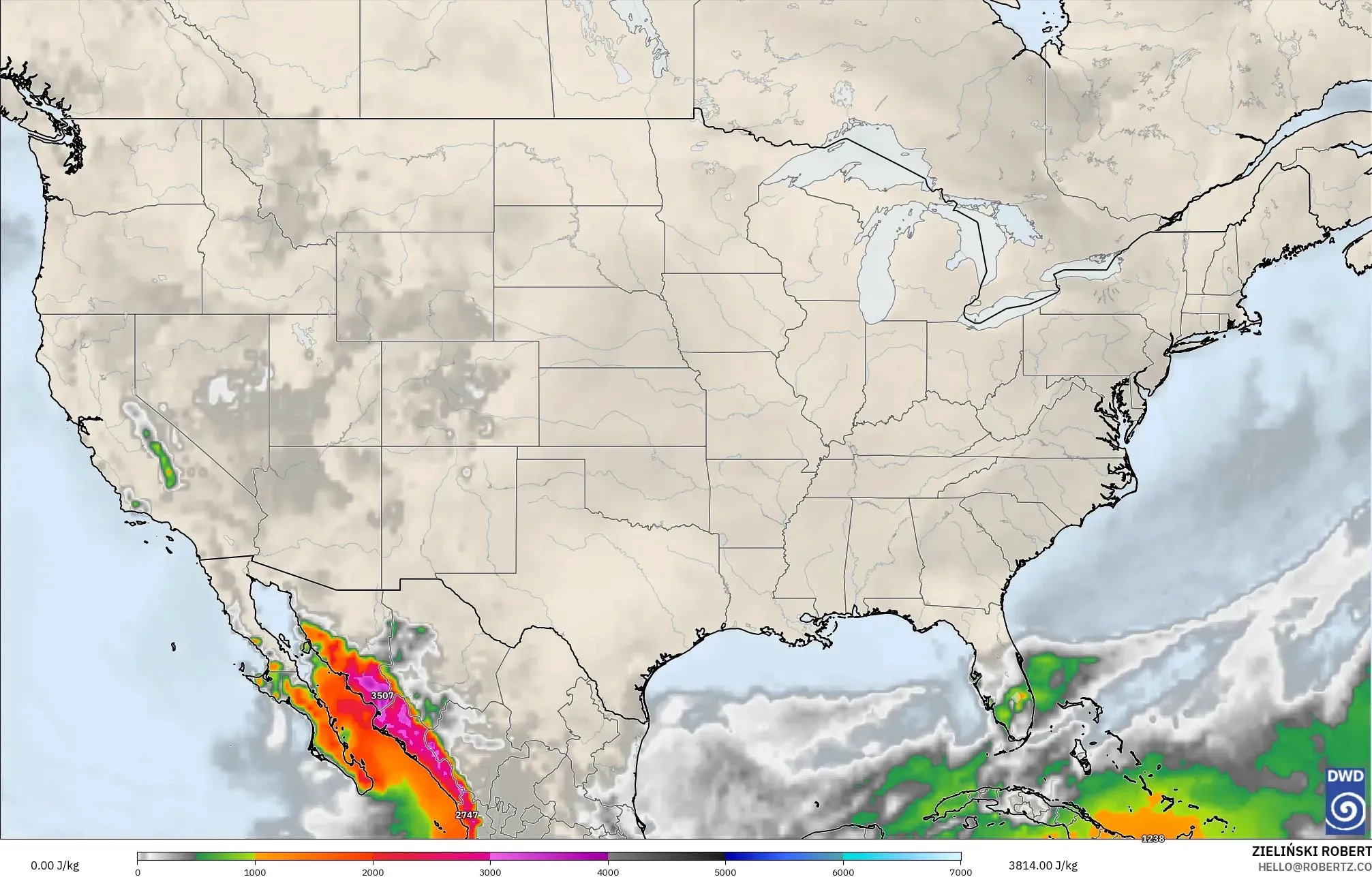 ICON model - United States, CAPE