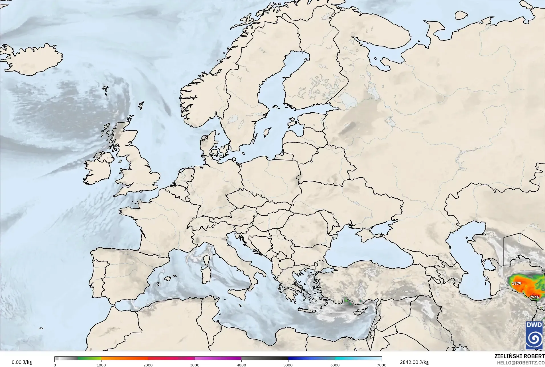 ICON model - Europe, CAPE