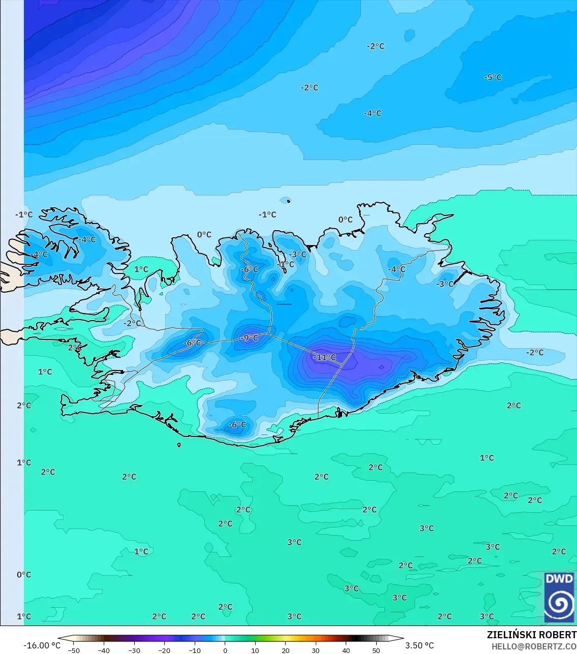 ICON model - Iceland, Dewpoint at 2m