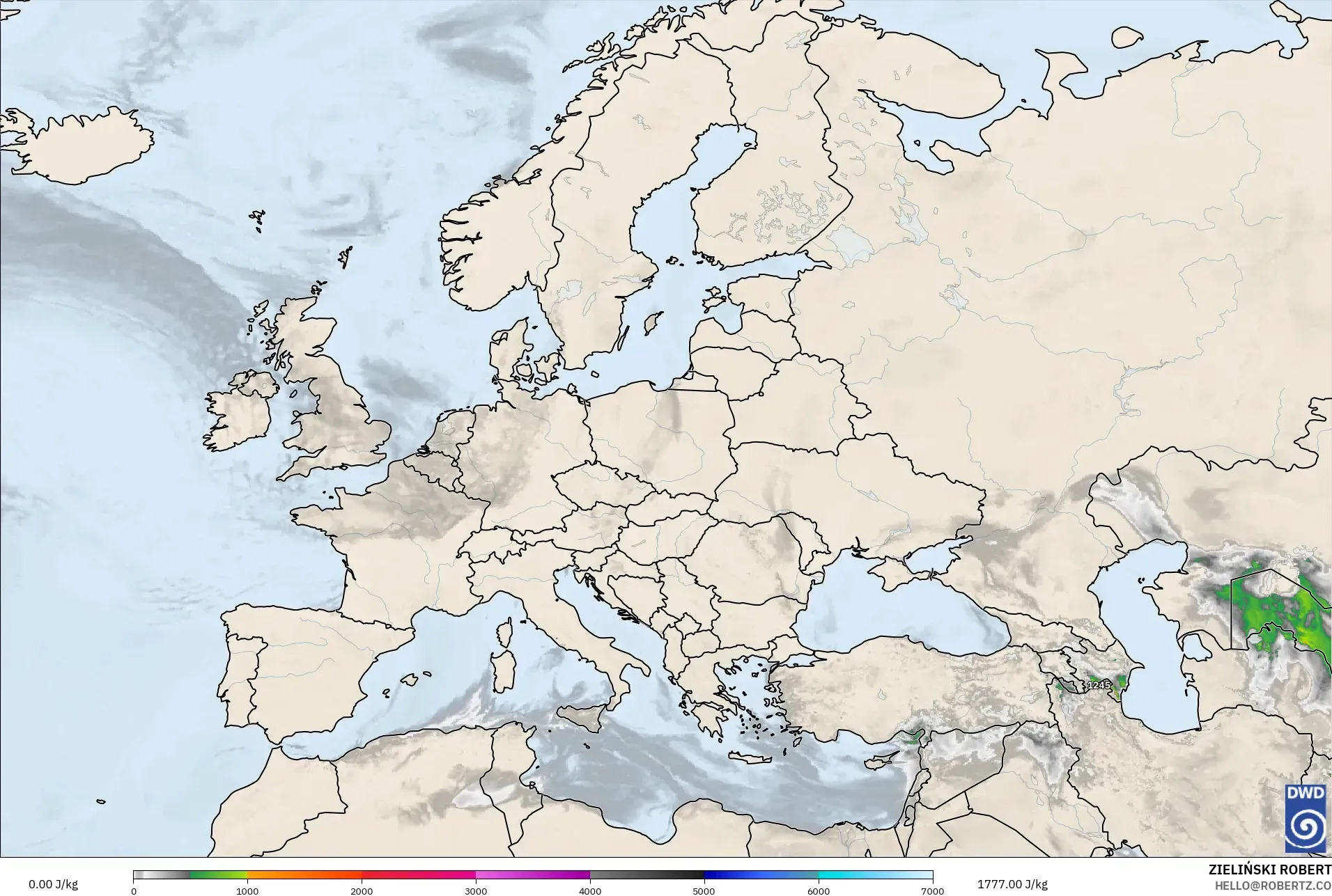 ICON model - Europe, CAPE