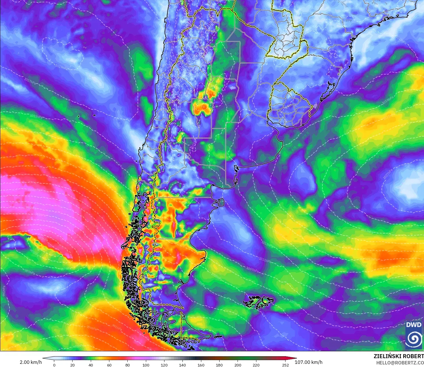 ICON model - Argentina, Wind Gusts
