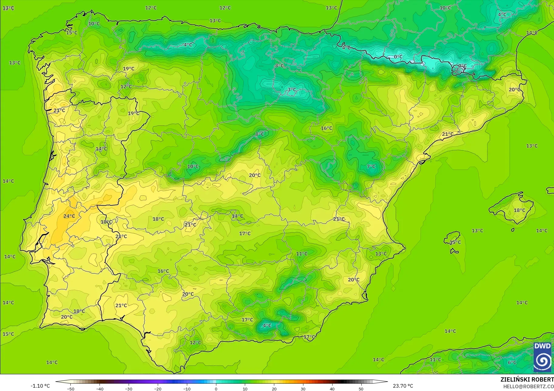 ICON model - Spain, Temperature at 2m
