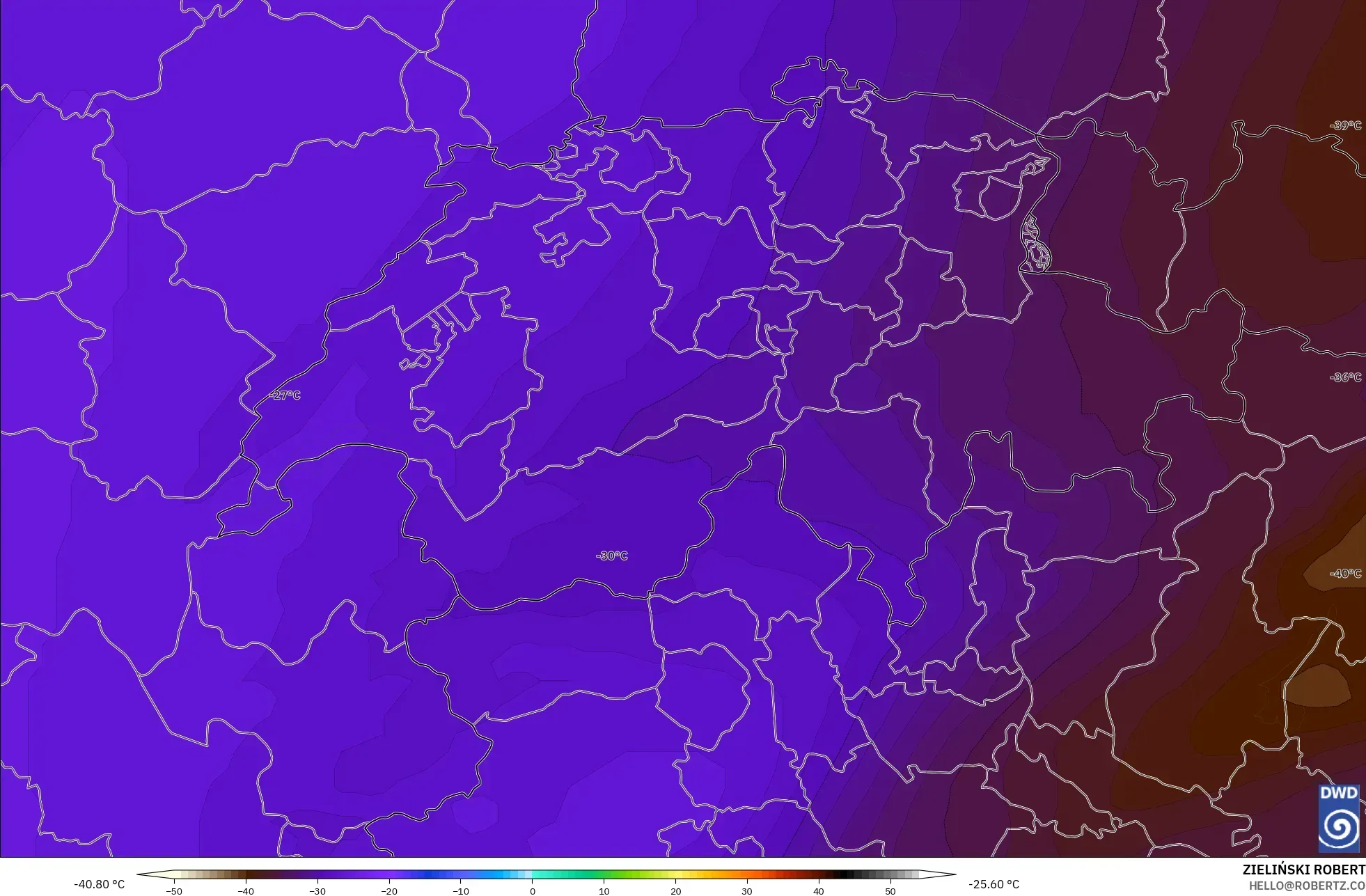 ICON model - Switzerland, Temperature at 500hPa