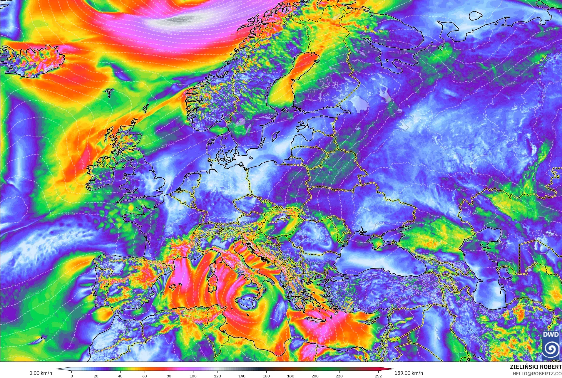 ICON model - Europe, Wind Gusts