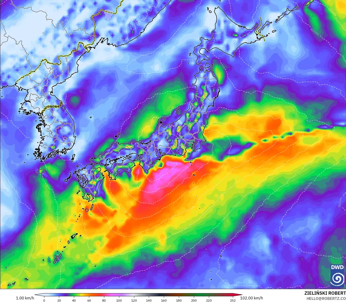 ICON model - Japan, Wind Gusts Peak