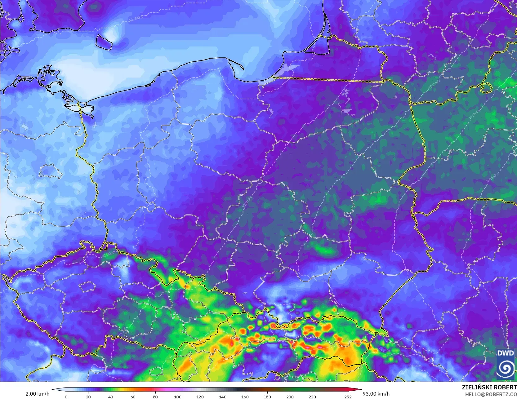 ICON model - Poland, Wind Gusts Peak