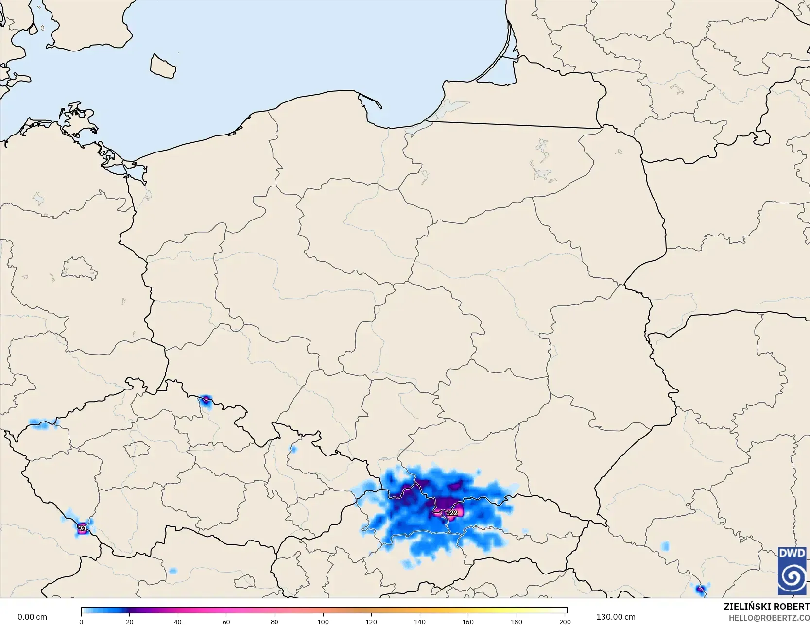 ICON model - Poland, Snow Depth