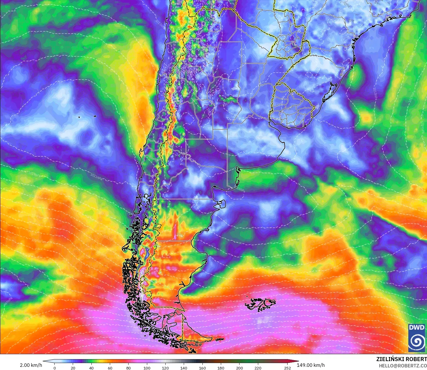 ICON model - Argentina, Wind Gusts Peak