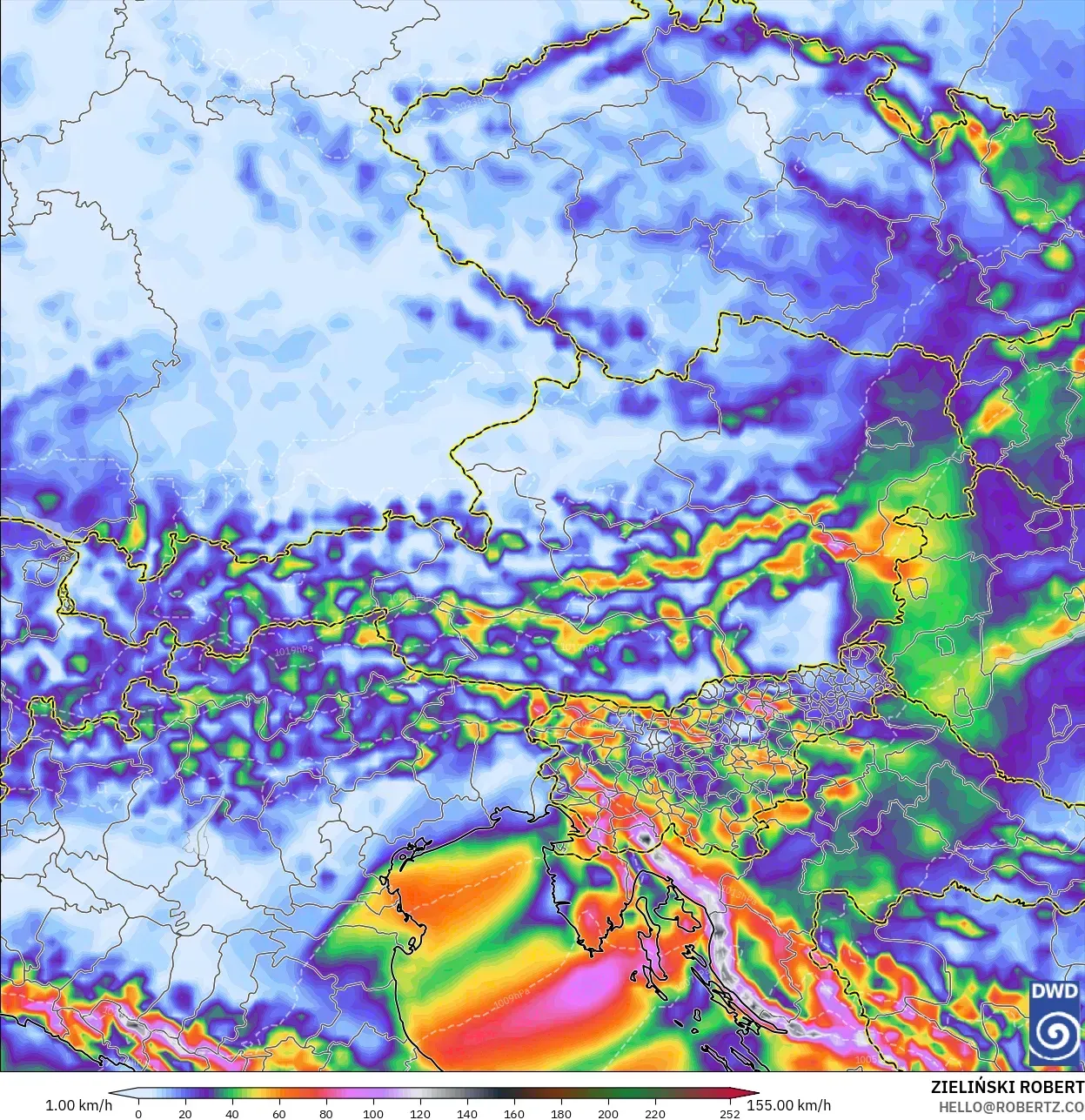 ICON model - Austria, Wind Gusts Peak
