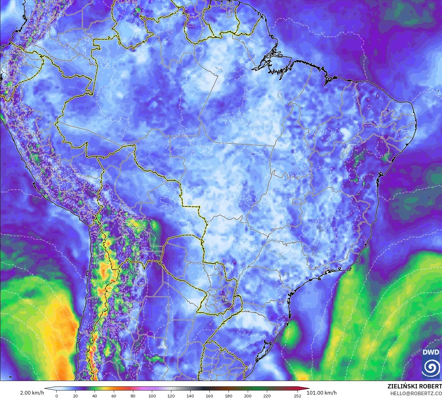 ICON model - Brazil, Wind Gusts Peak