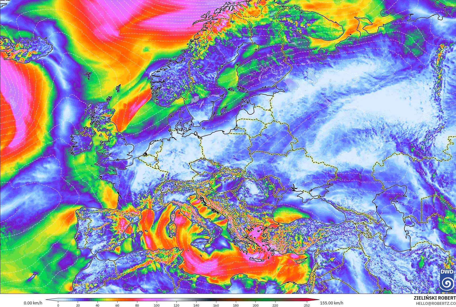 ICON model - Europe, Wind Gusts Peak