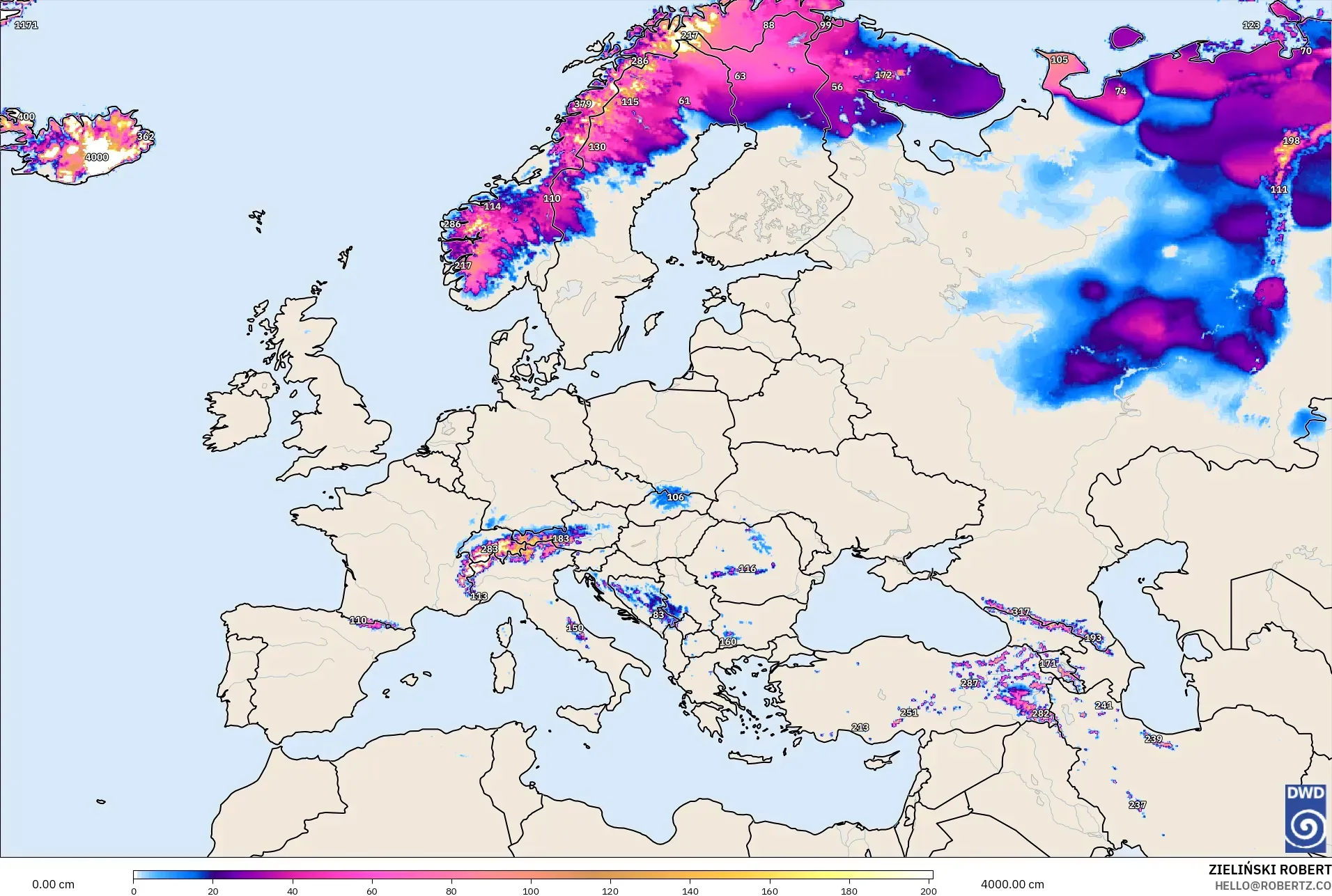 ICON model - Europe, Snow Depth