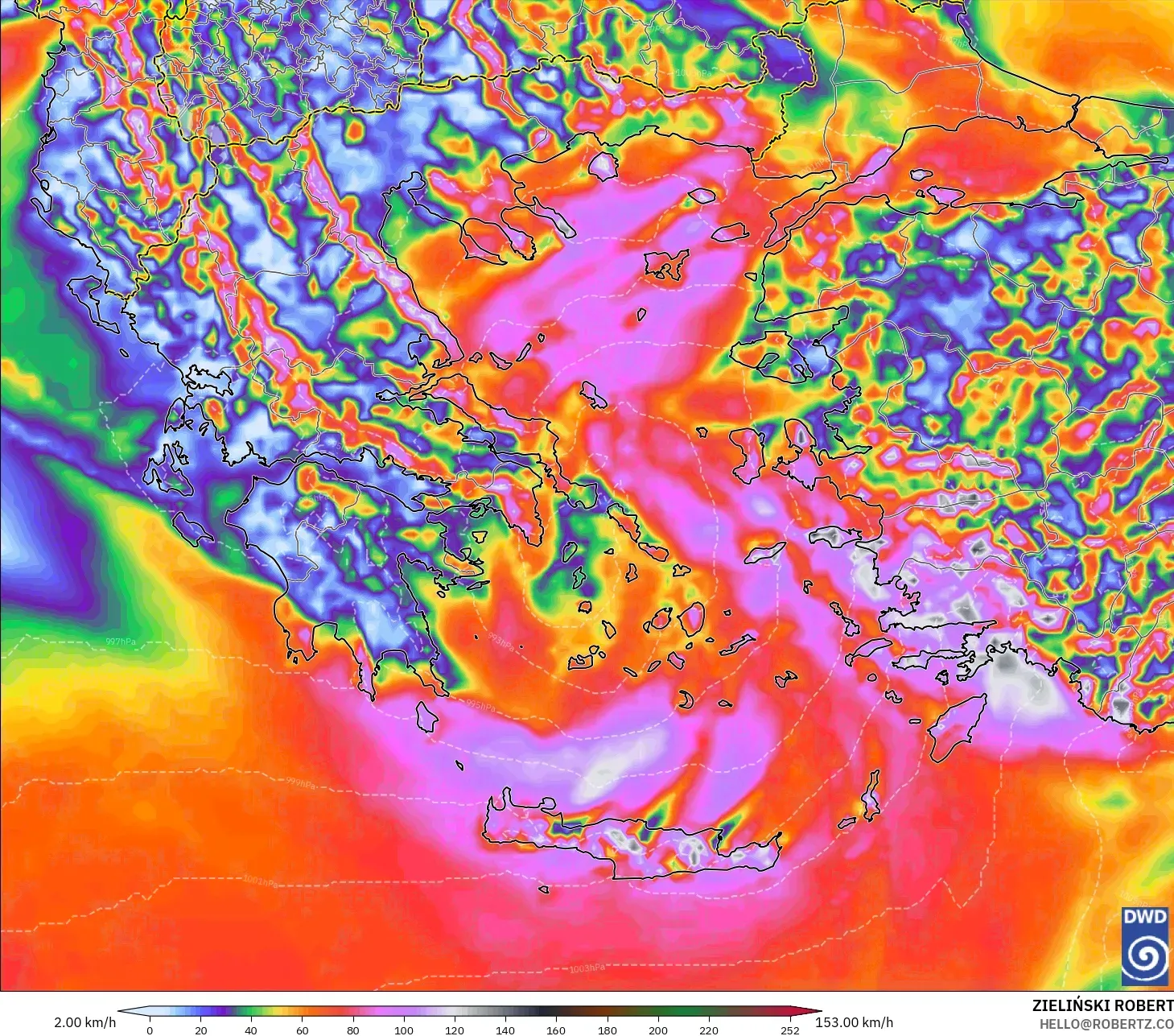 ICON model - Greece, Wind Gusts Peak