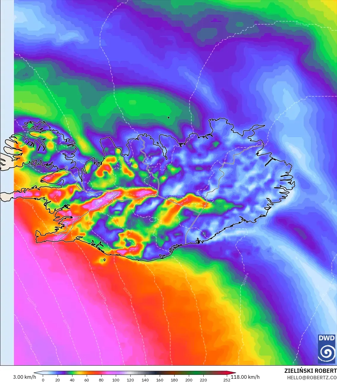 ICON model - Iceland, Wind Gusts Peak