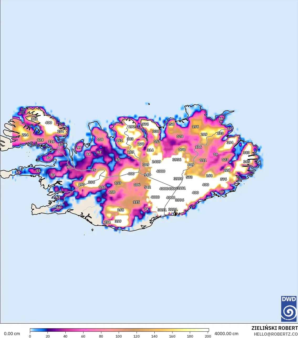 ICON model - Iceland, Snow Depth