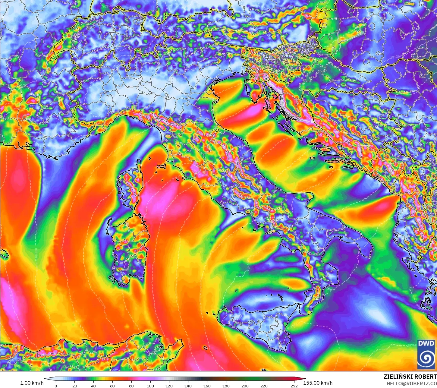 ICON model - Italy, Wind Gusts Peak
