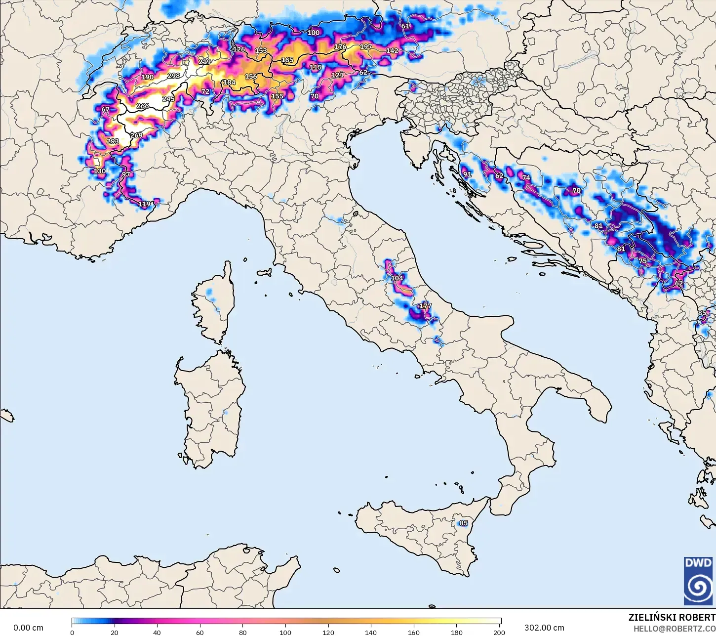 ICON model - Italy, Snow Depth