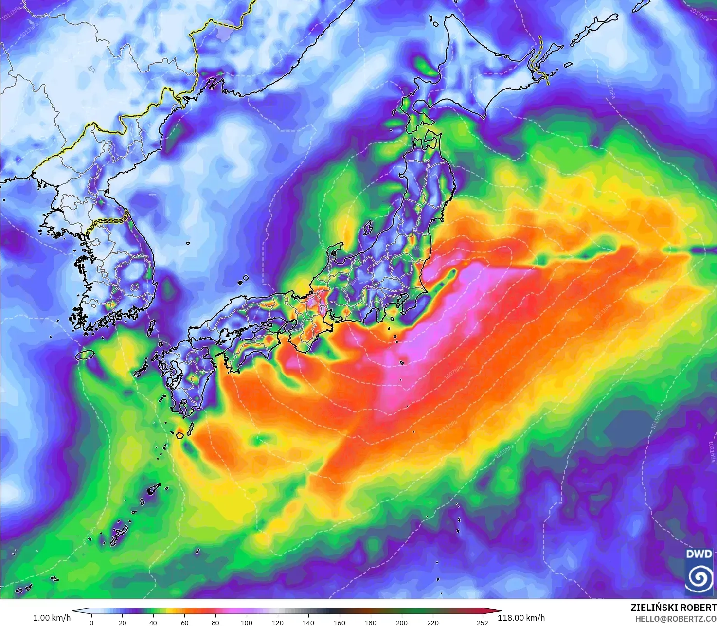 ICON model - Japan, Wind Gusts Peak