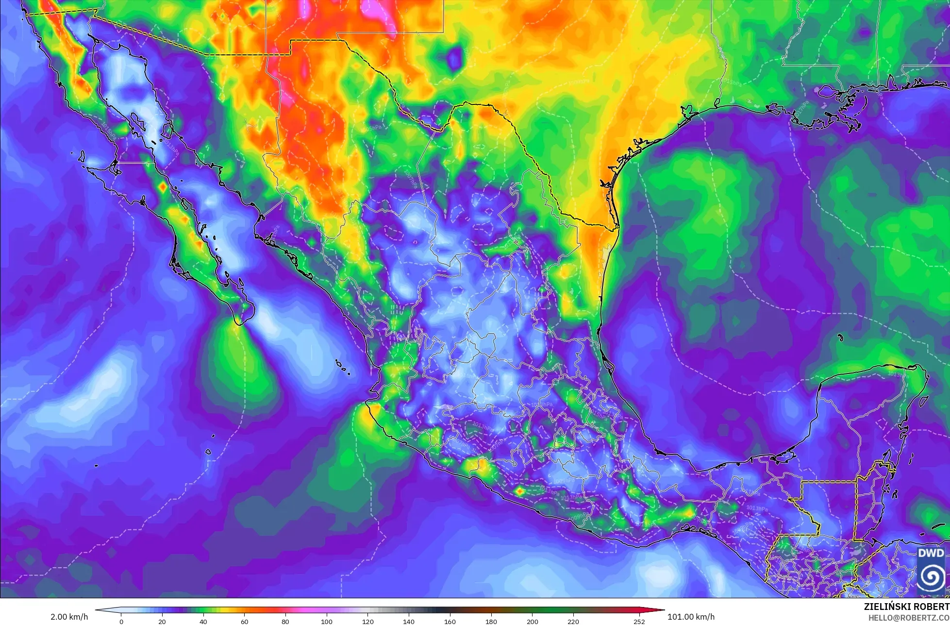 ICON model - Mexico, Wind Gusts Peak