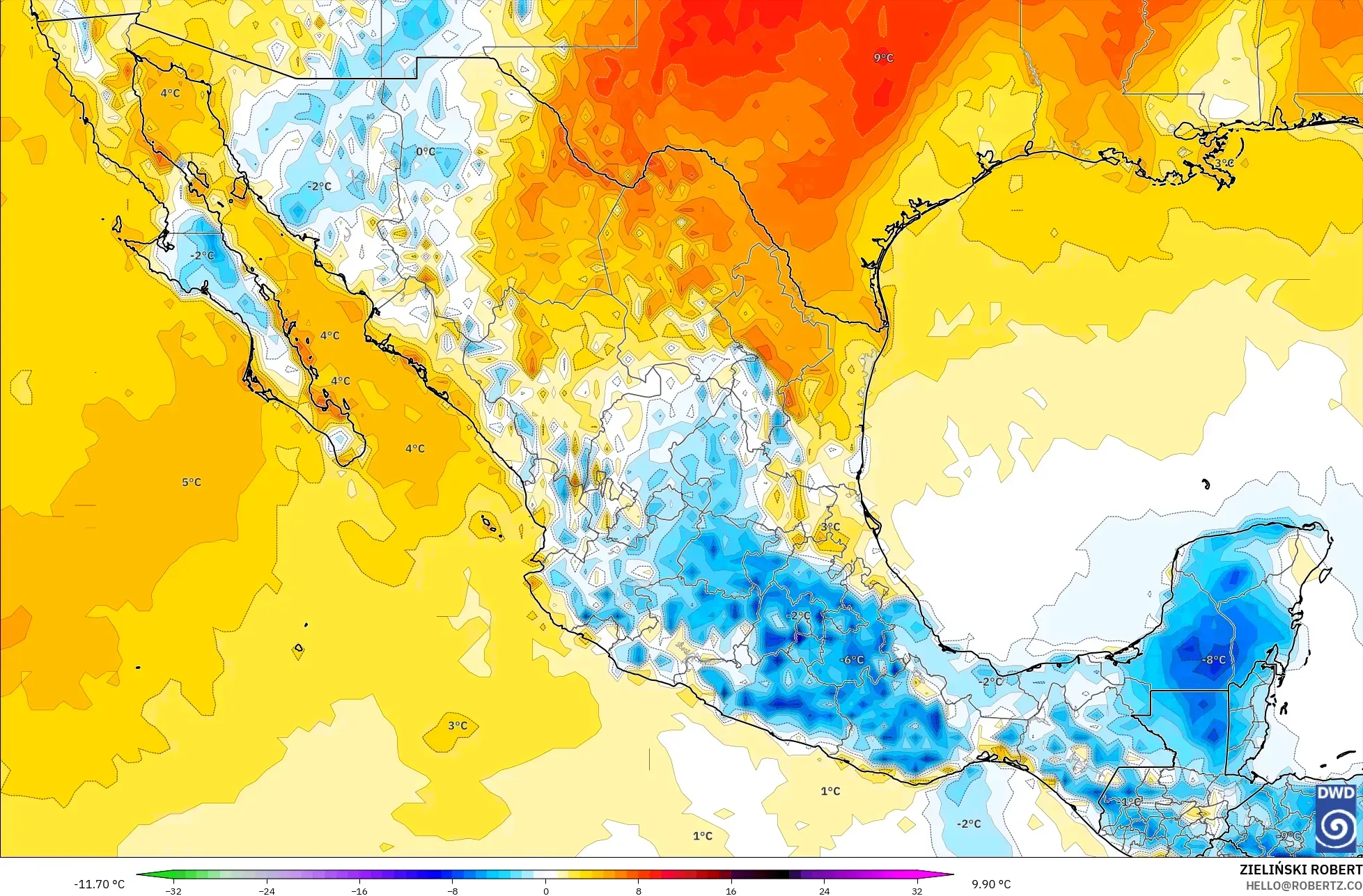 ICON model - Mexico, Temperature at 2m Anomaly