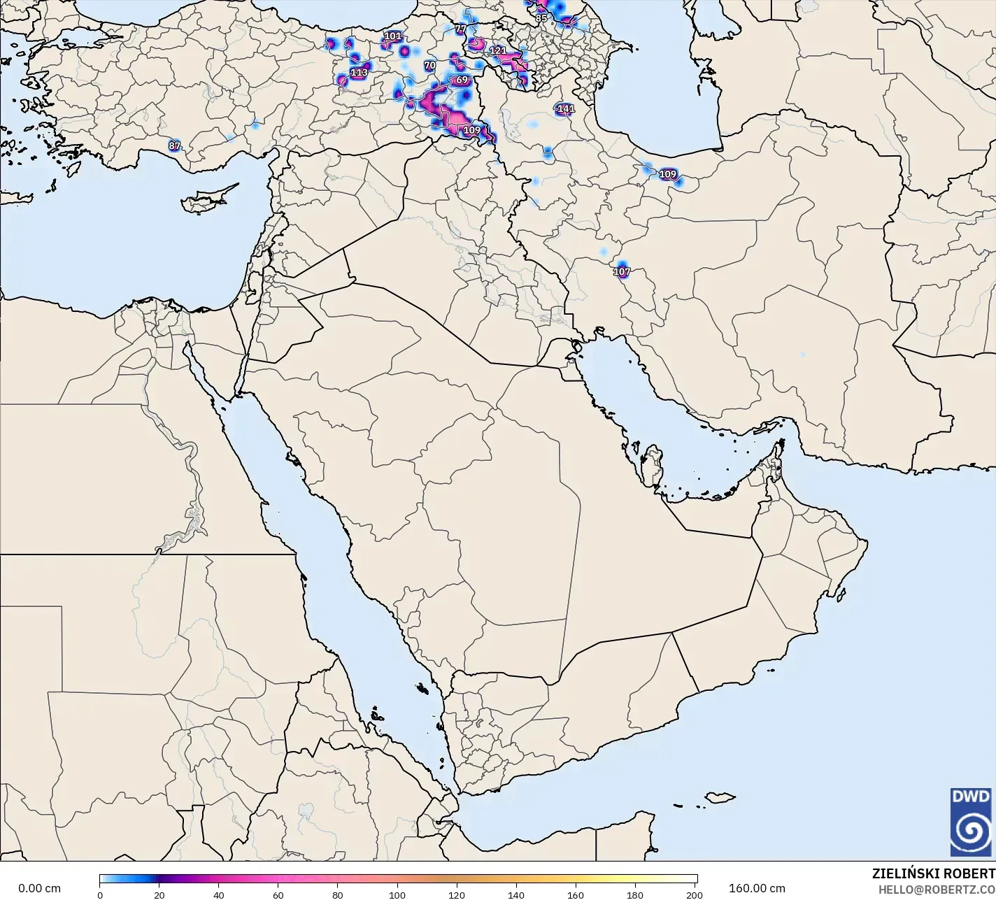 ICON model - Middle East, Snow Depth