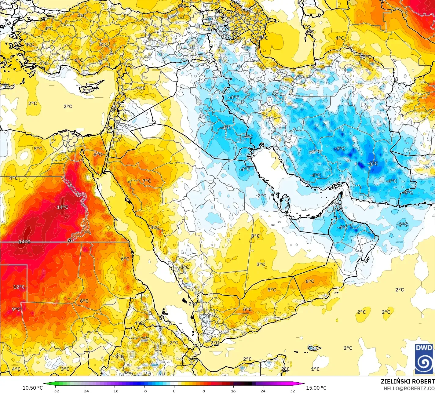 ICON model - Middle East, Temperature at 2m Anomaly