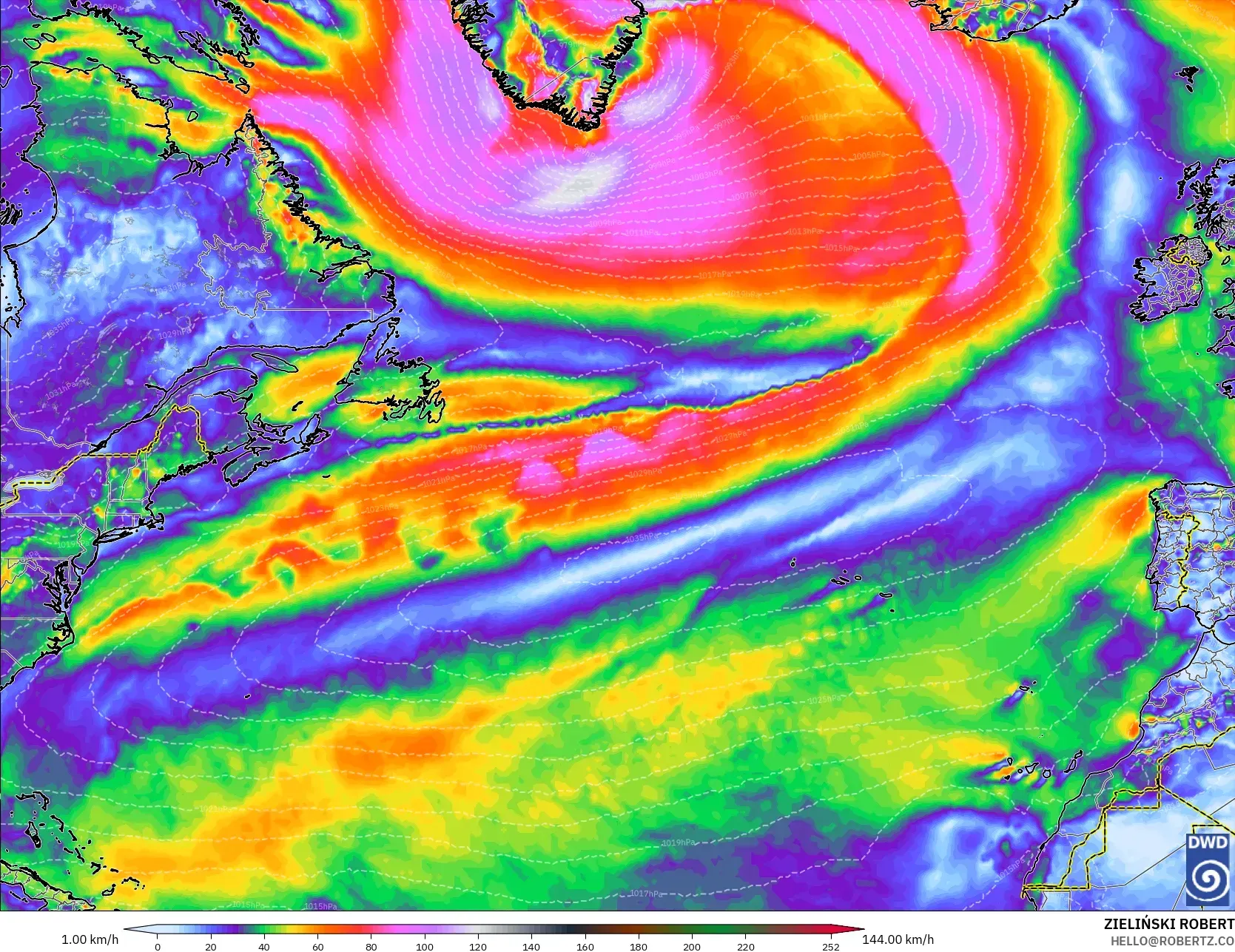 ICON model - North Atlantic, Wind Gusts