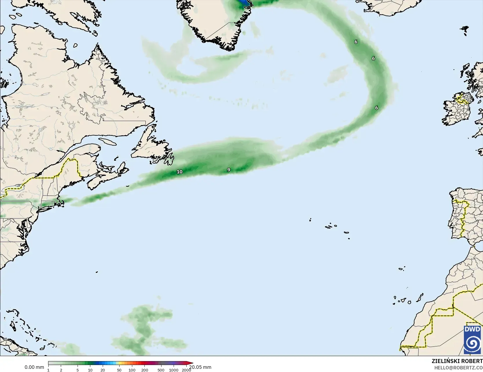 ICON model - North Atlantic, Precipitation Accumulation