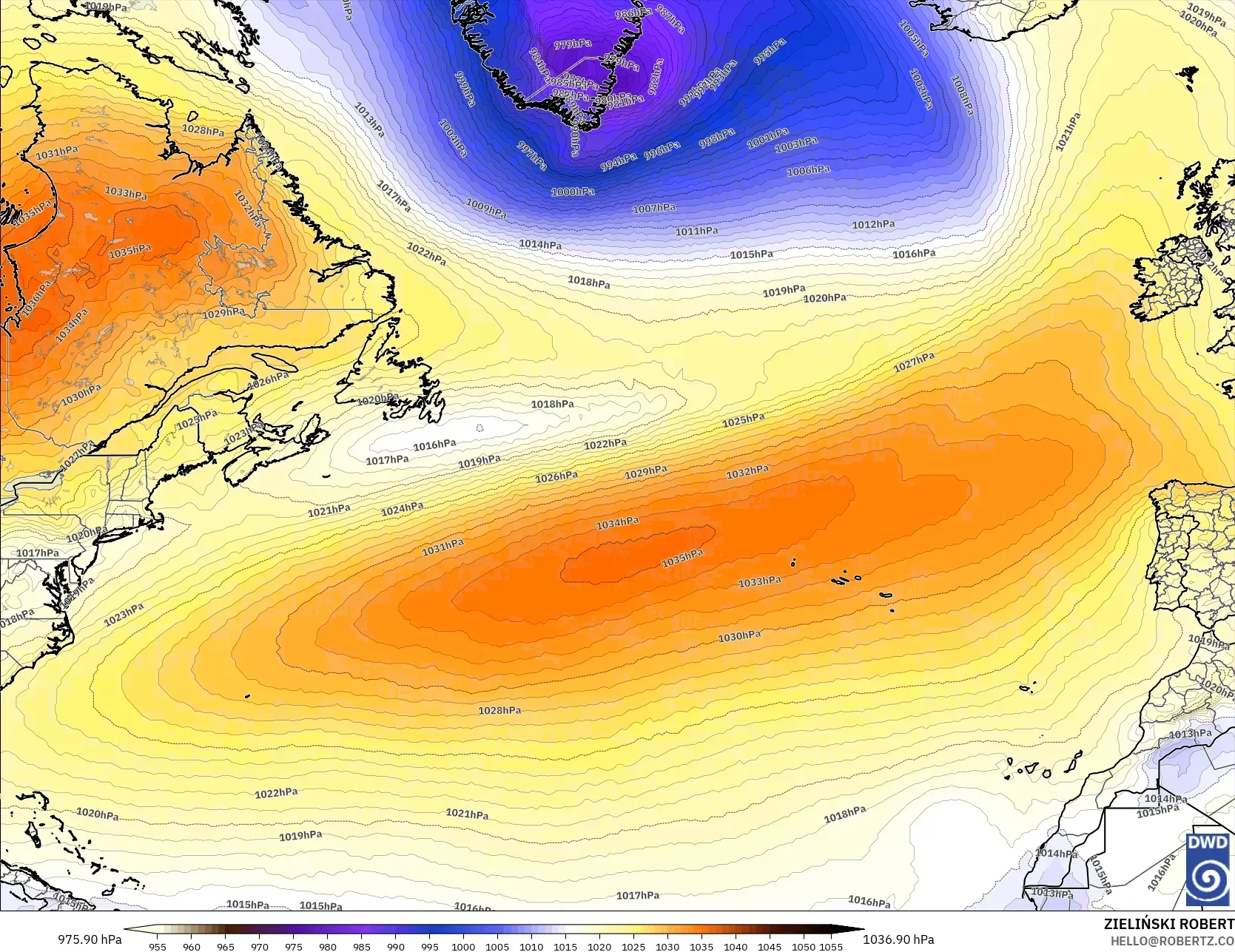 ICON model - North Atlantic, Pressure