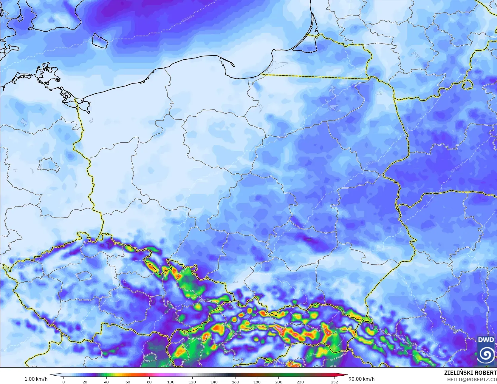 ICON model - Poland, Wind Gusts Peak