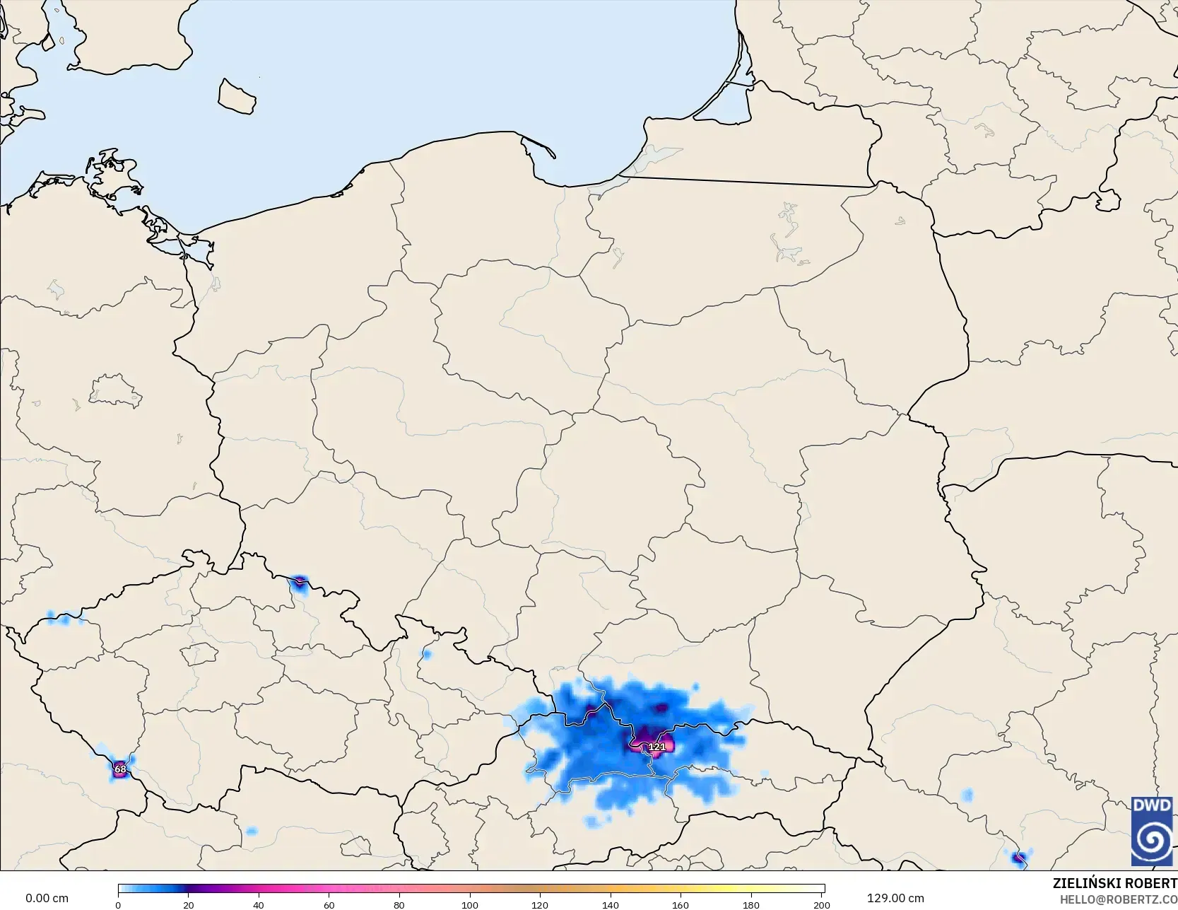 ICON model - Poland, Snow Depth