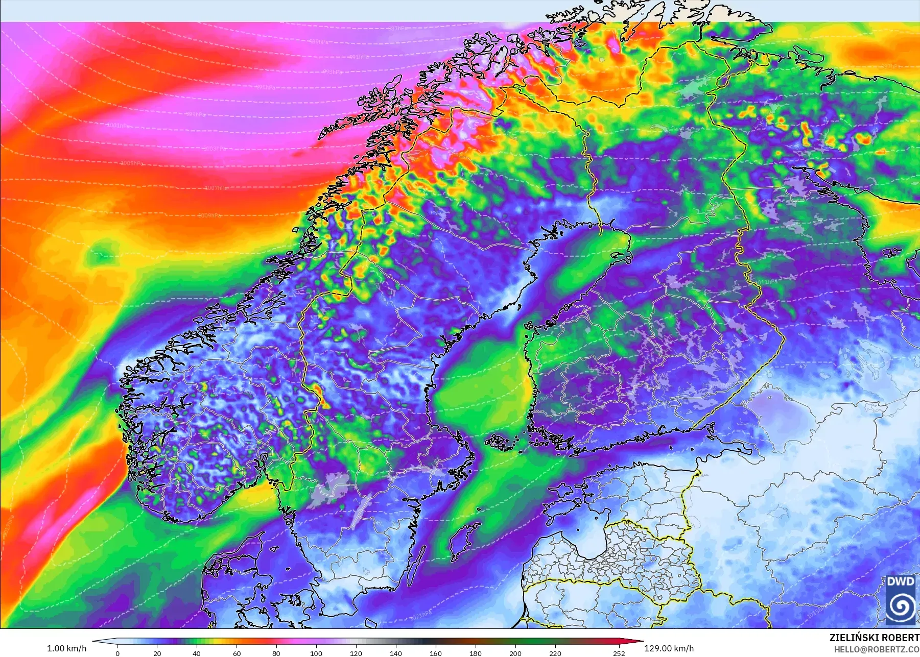 ICON model - Scandinavia, Wind Gusts Peak