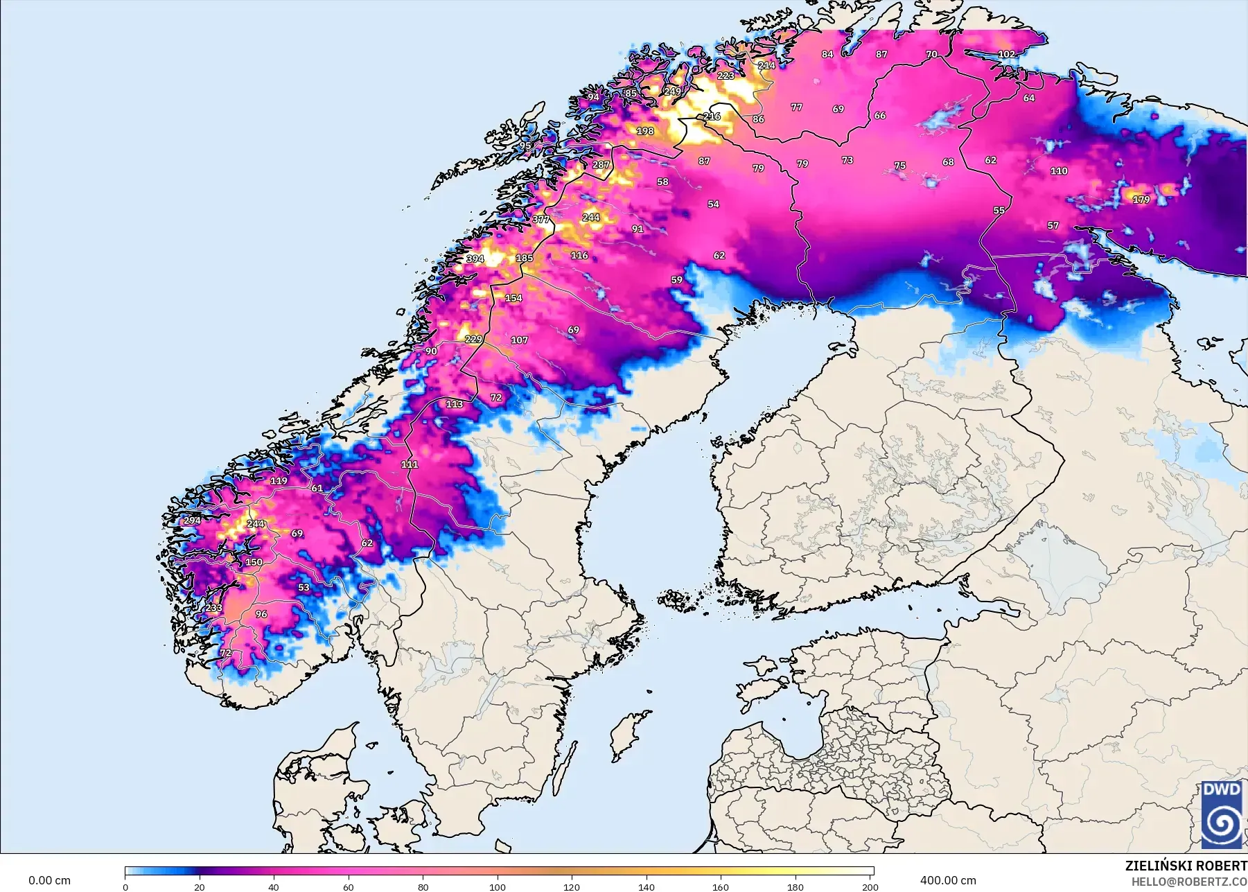 ICON model - Scandinavia, Snow Depth