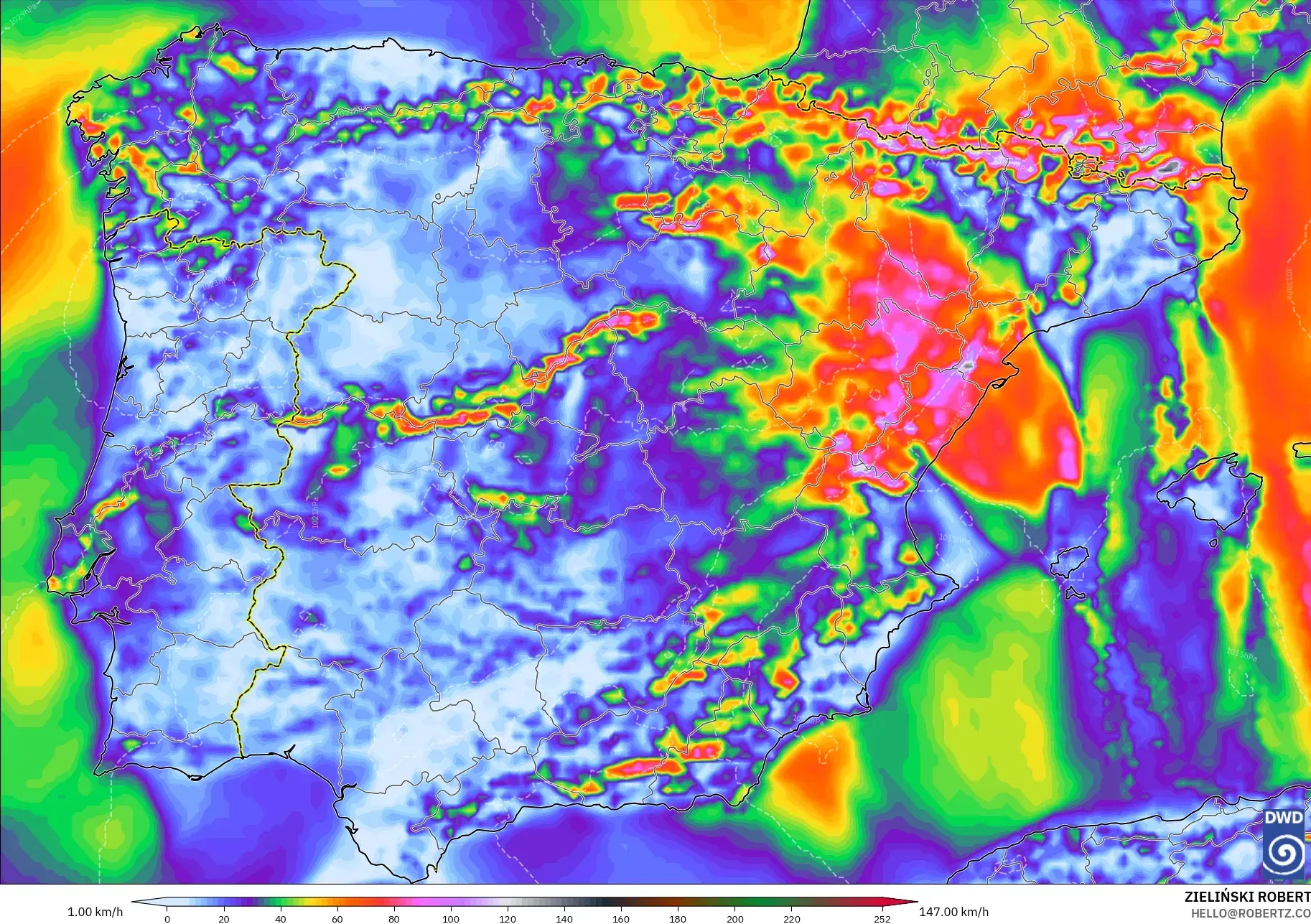 ICON model - Spain, Wind Gusts Peak