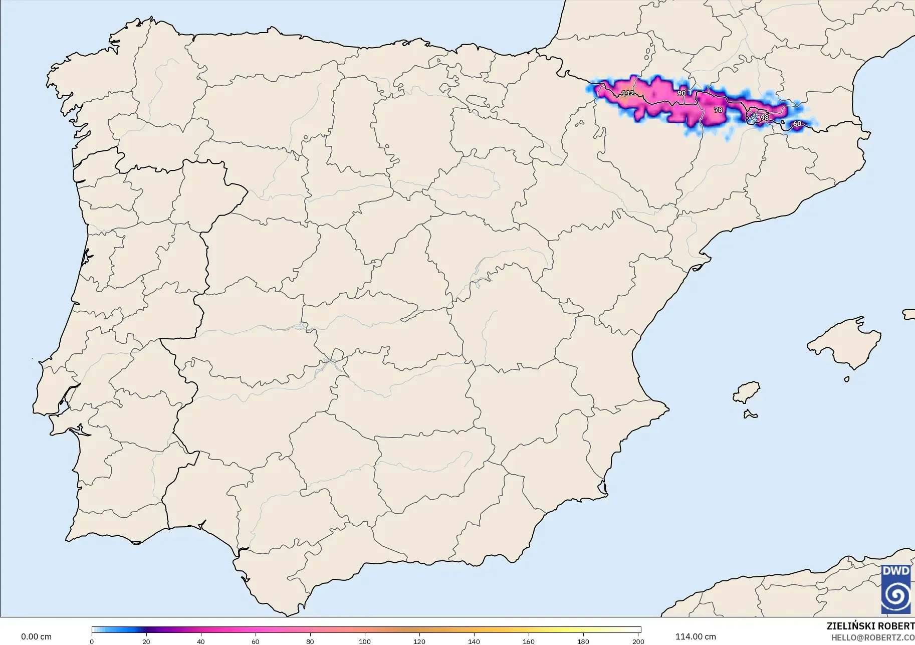 ICON model - Spain, Snow Depth