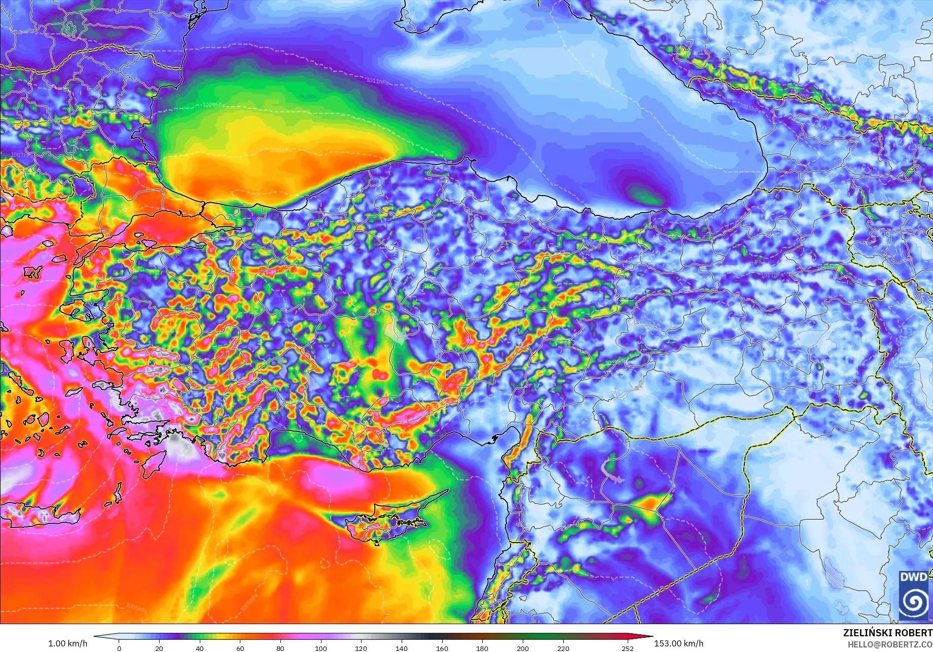 ICON model - Turkey, Wind Gusts Peak