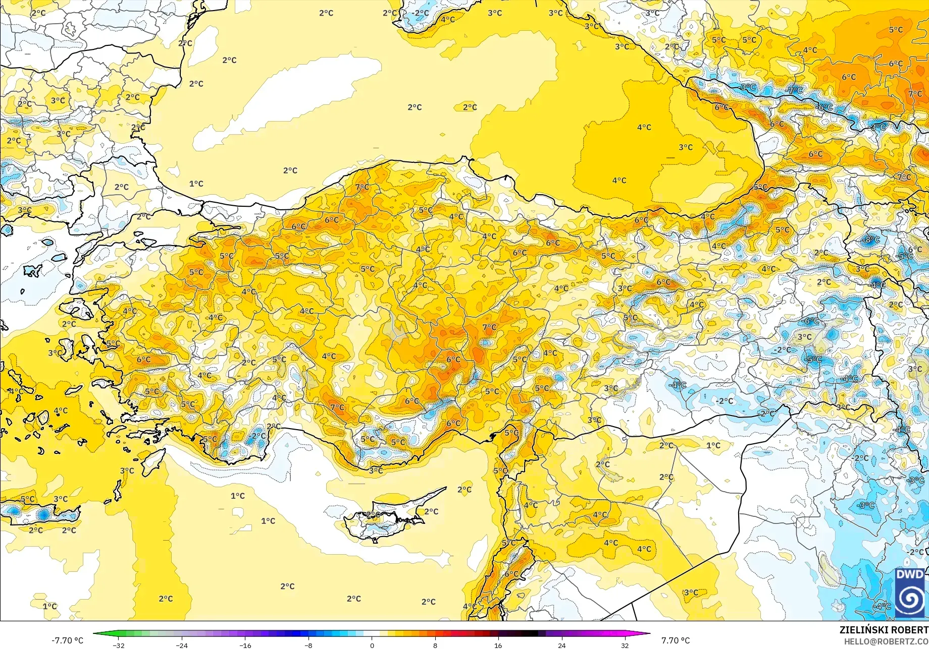 ICON model - Turkey, Temperature at 2m Anomaly