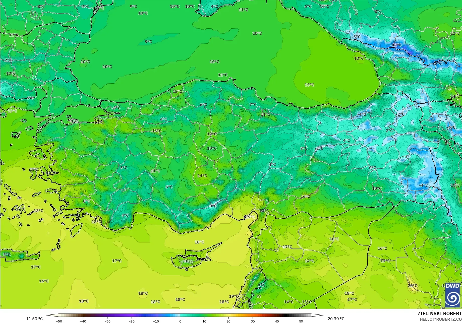 ICON model - Turkey, Temperature at 2m