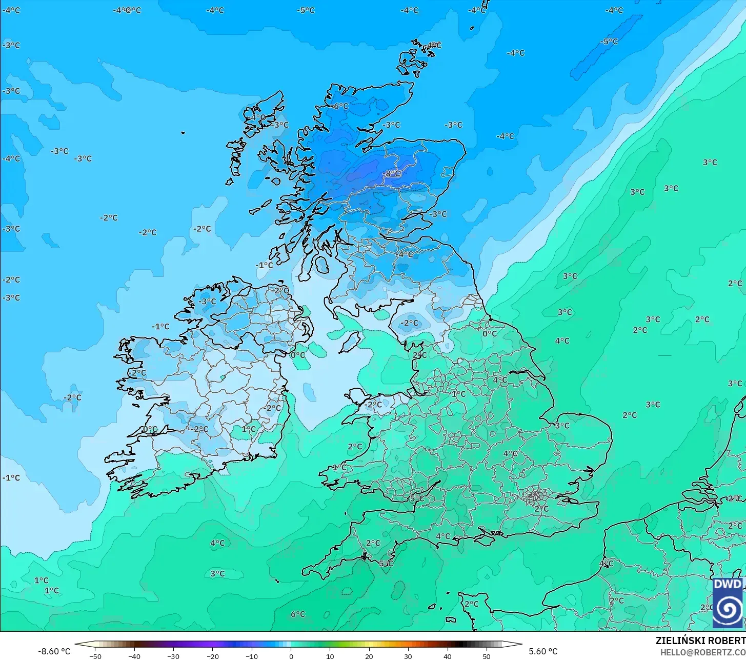 ICON model - United Kingdom, Temperature at 850hPa