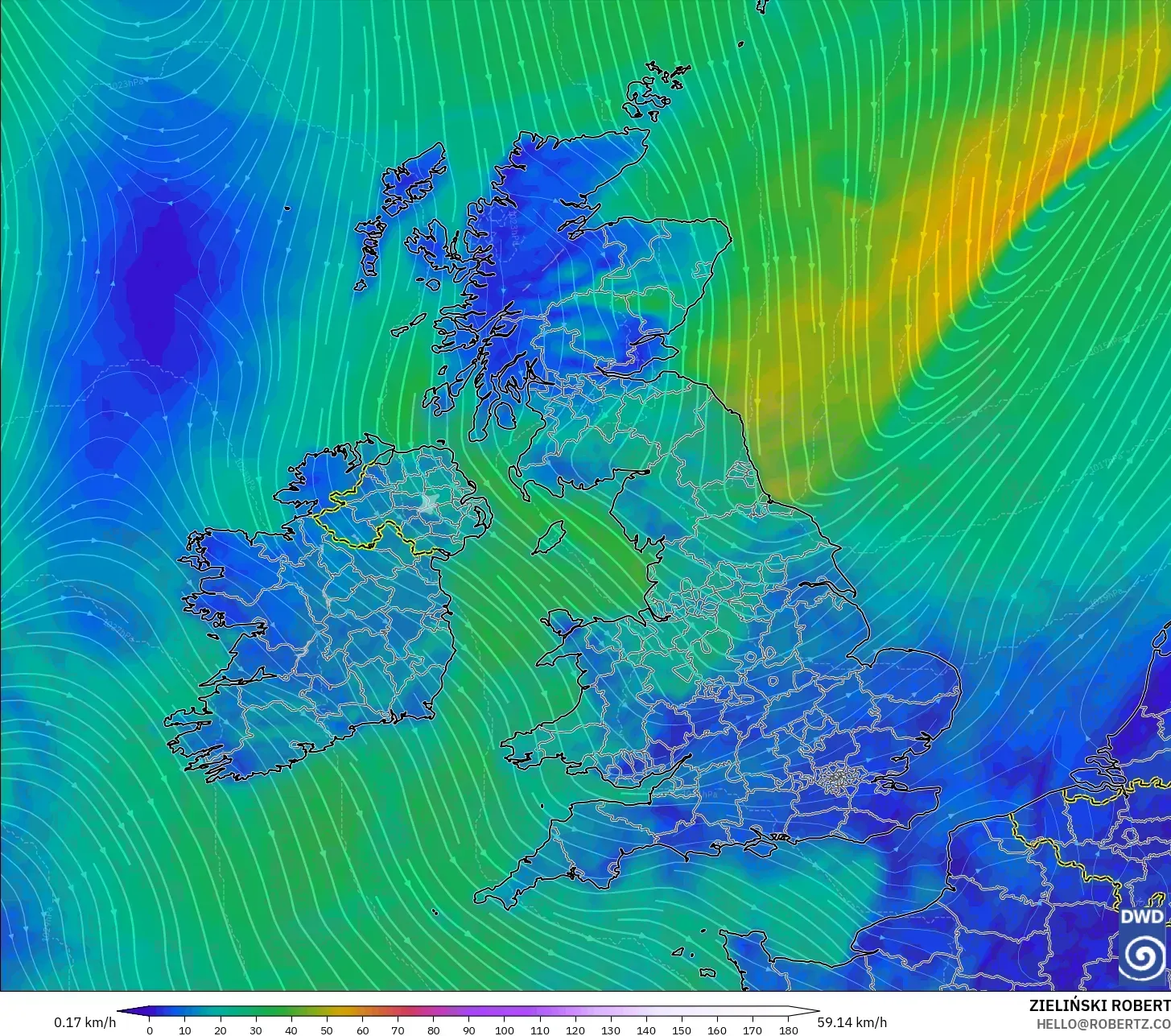 ICON model - United Kingdom, Wind at 10m