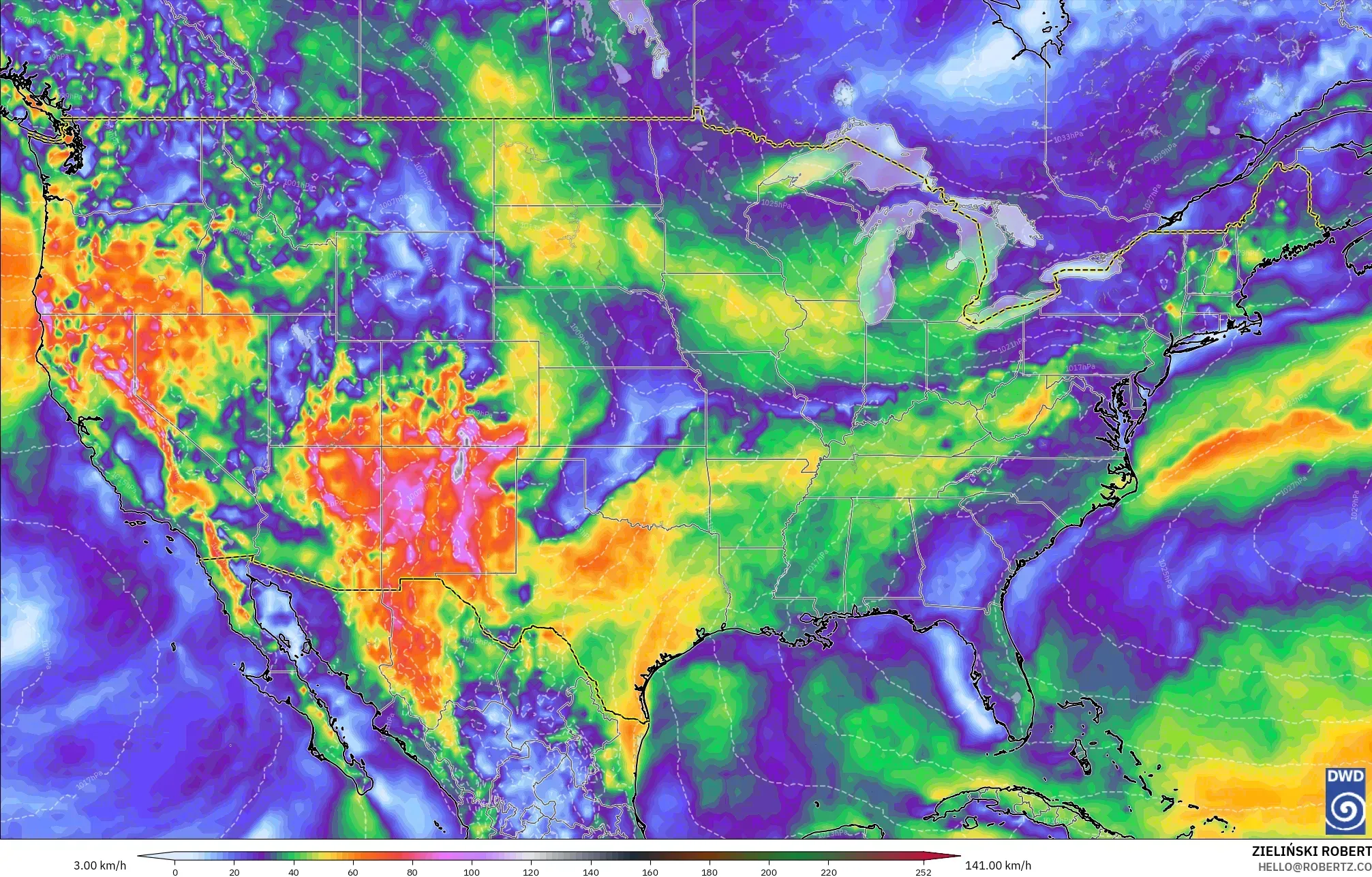 ICON model - United States, Wind Gusts Peak