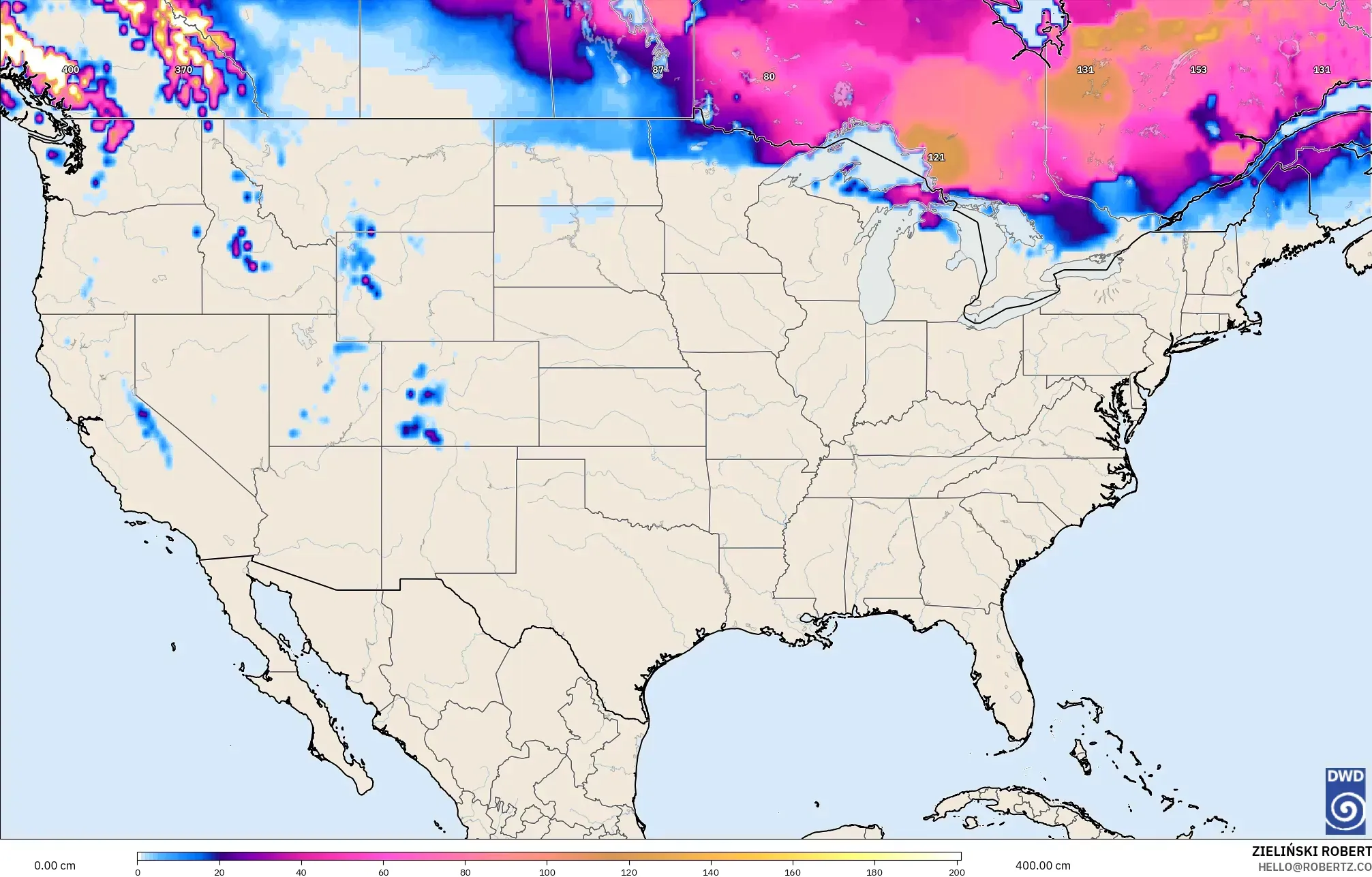 ICON model - United States, Snow Depth