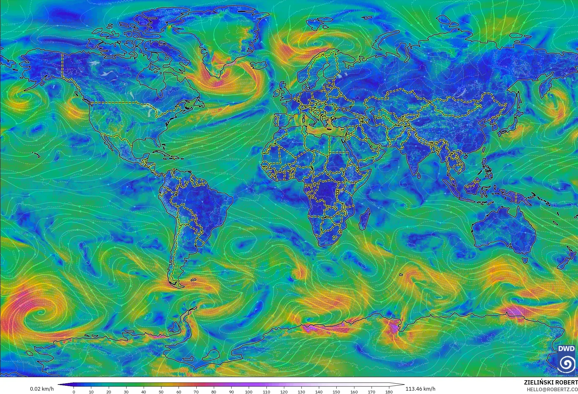 ICON model - World, Wind at 10m
