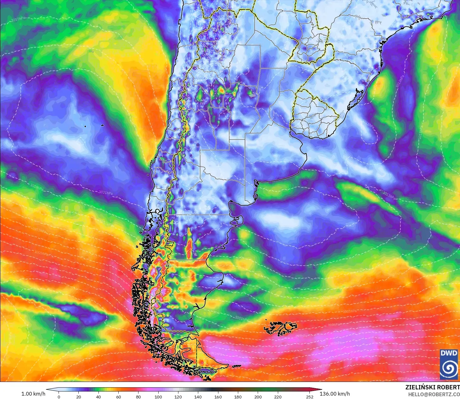 ICON model - Argentina, Wind Gusts Peak