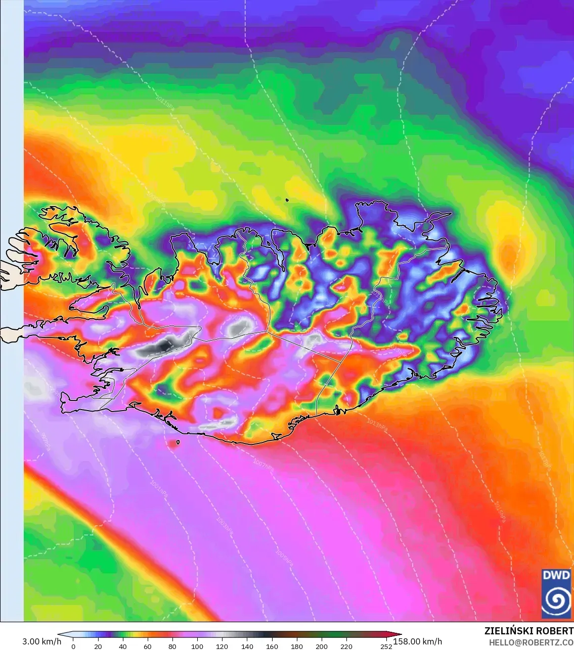 ICON model - Iceland, Wind Gusts Peak