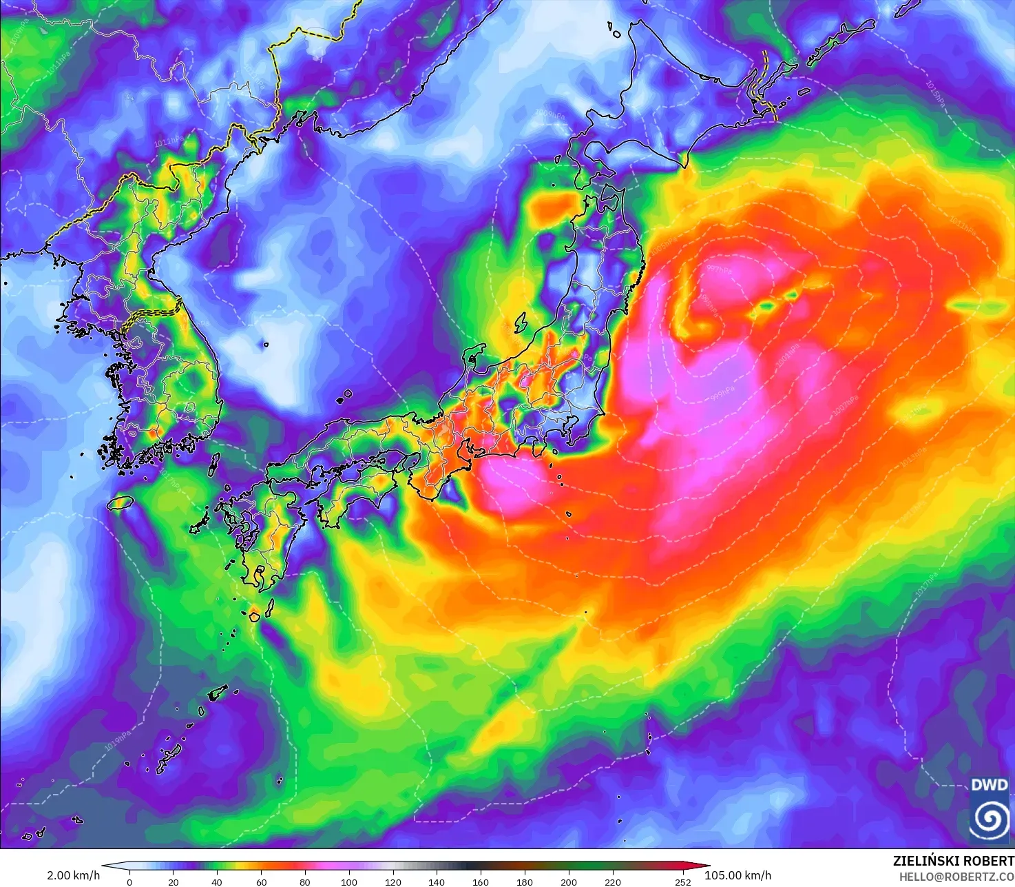 ICON model - Japan, Wind Gusts Peak