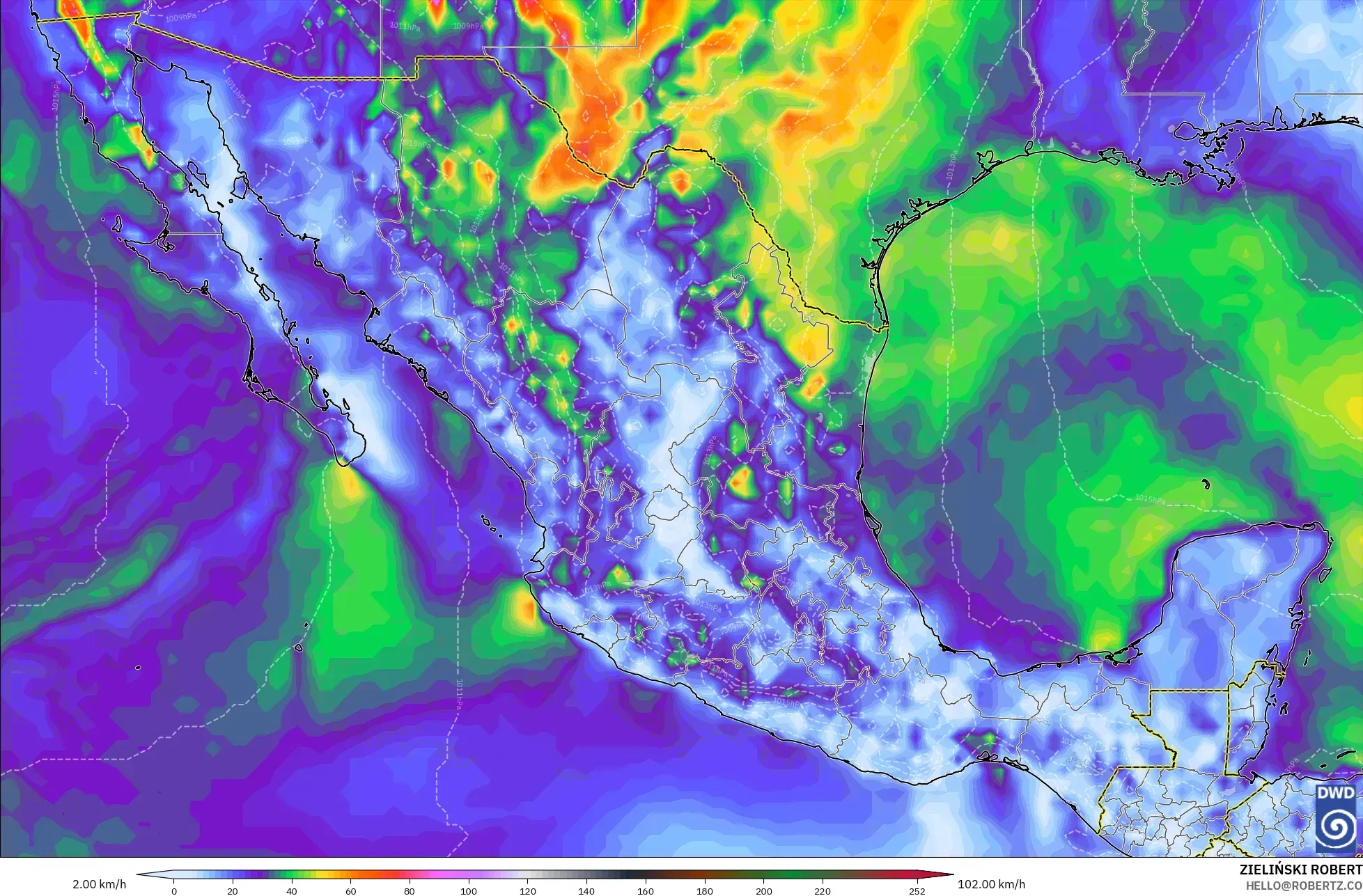 ICON model - Mexico, Wind Gusts Peak