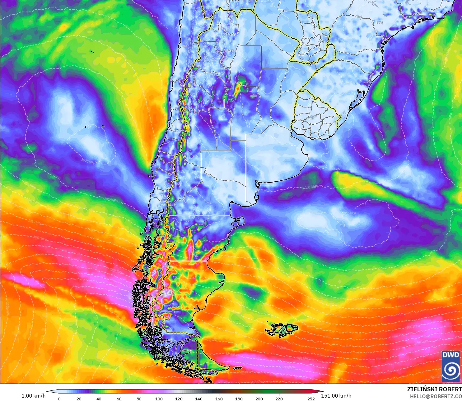 ICON model - Argentina, Wind Gusts Peak