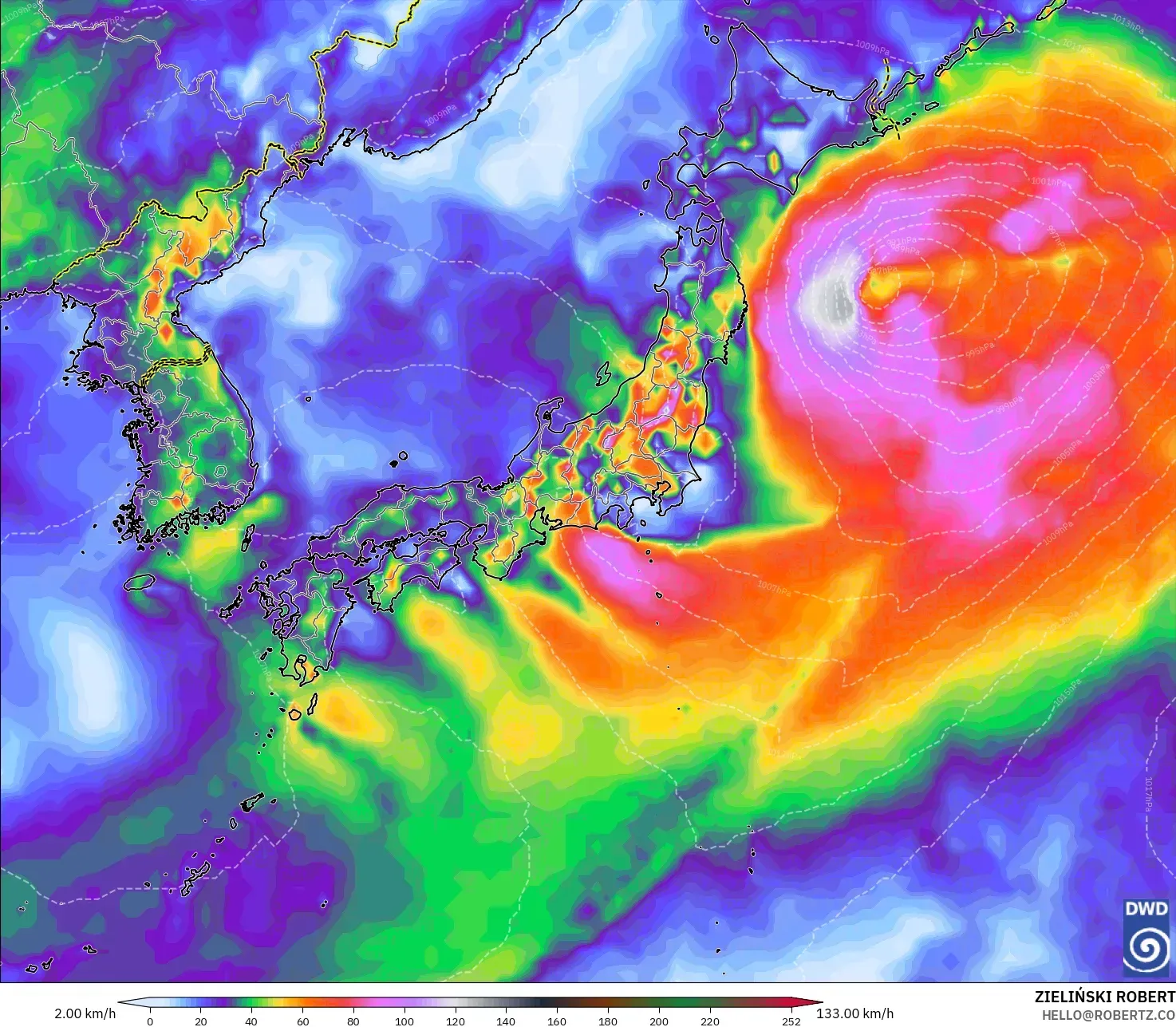 ICON model - Japan, Wind Gusts Peak